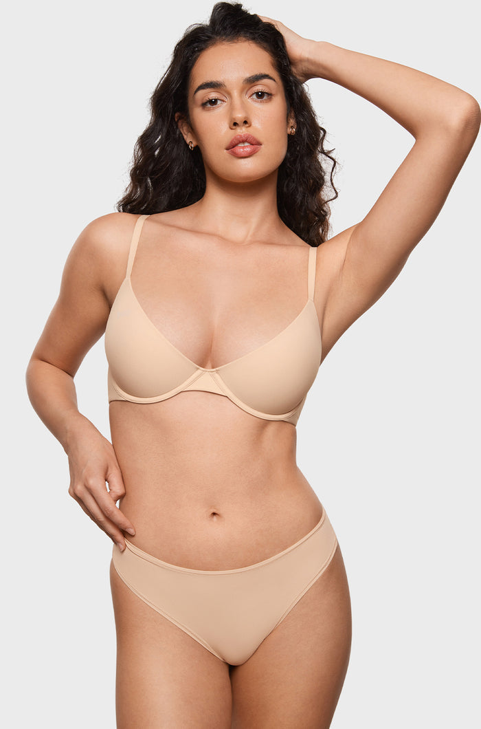 Women's Plunge Lightly Padded Demi Bra Beige