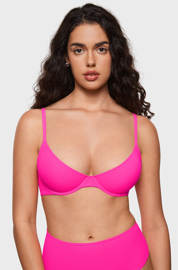Women's Plunge Lightly Padded Demi Bra Rose Shocking
