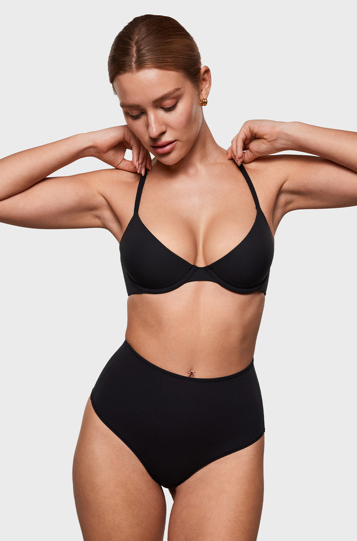 Women's Plunge Lightly Padded Demi Bra Black