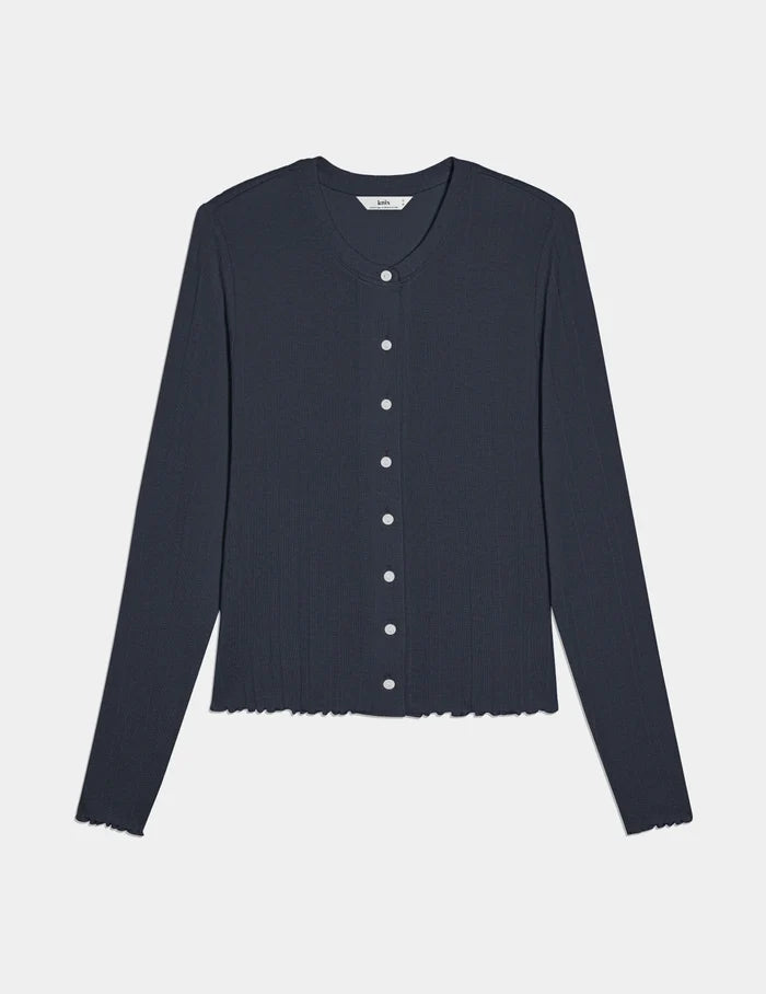 | Pointelle Cardigan shown front-facing against a light gray background | Twilight Navy