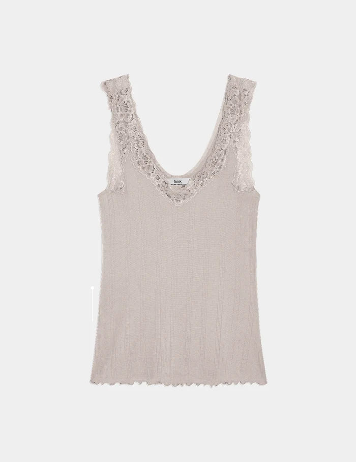 | Pointelle Lace Tank shown front-facing against a light gray background | Dove Grey