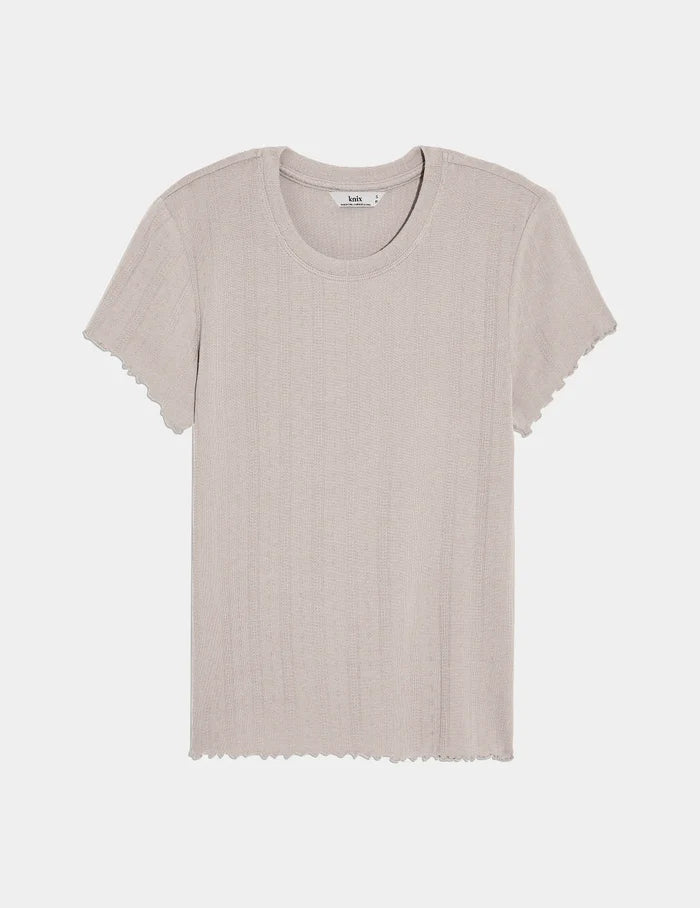| Pointelle T-Shirt shown front-facing against a light gray background | Dove Grey