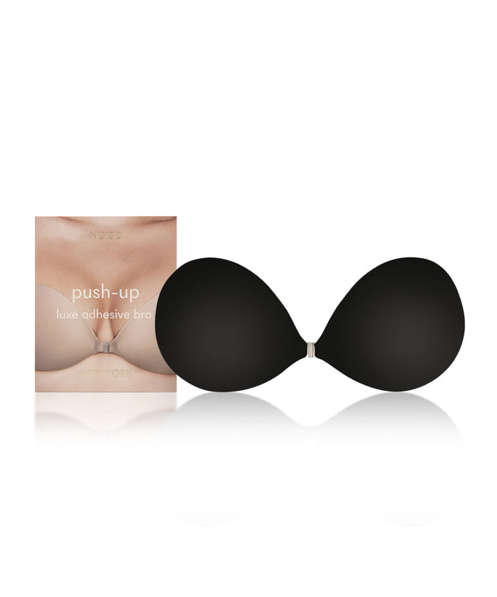 | Push-Up Luxe Adhesive Reusable Bra packaging shown front-facing against a light gray background | Black
