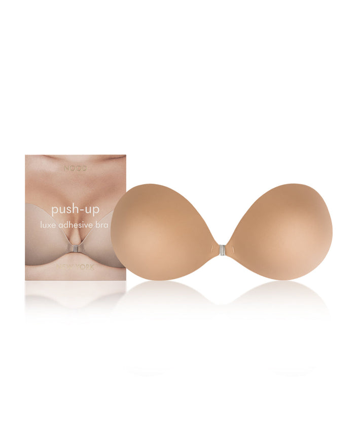 | Push-Up Luxe Adhesive Reusable Bra packaging shown front-facing against a light gray background | No. 5 Soft Tan