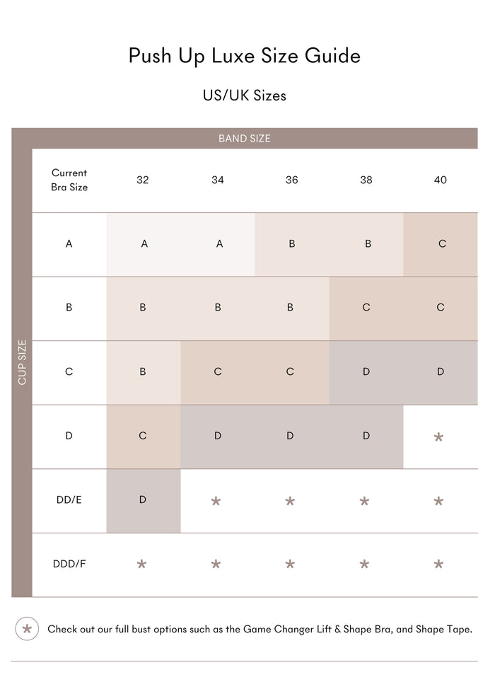 | Push Up Luxe Size Guide Graphic | General