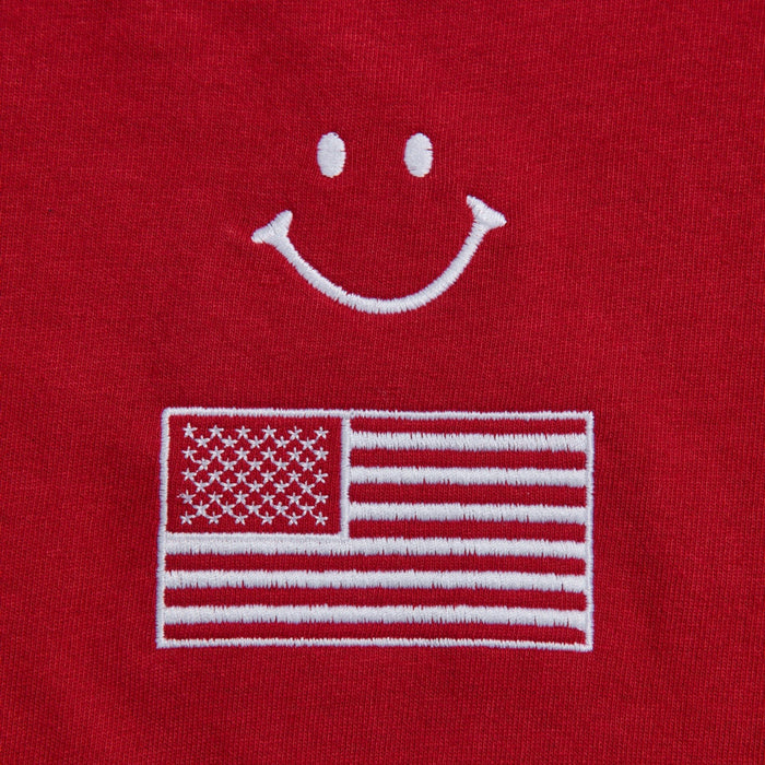 Red USA Smiley T-Shirt Apparel - del campo