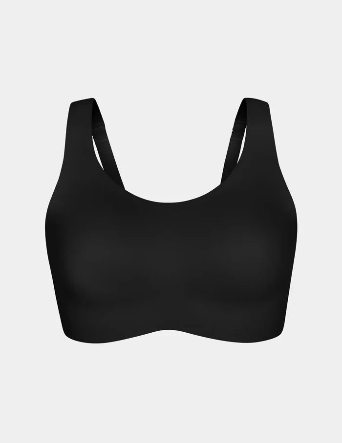 | View of Revolution Adjustable Pullover Bra shown front-facing against a light gray background | Black