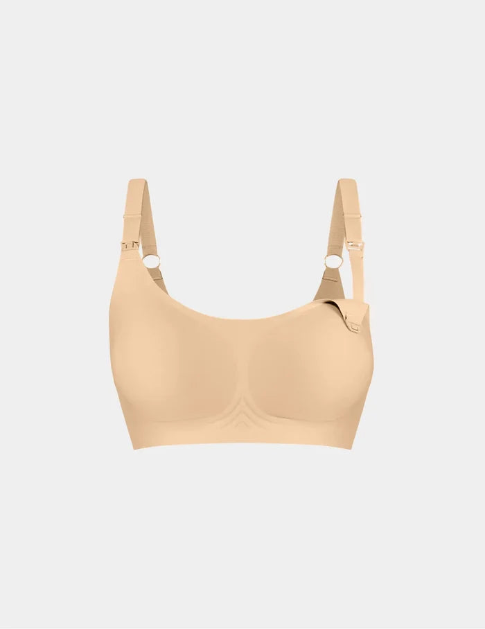 | View of Revolution Nursing Bra shown front-facing against a light gray background | Warm Sand