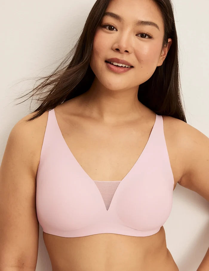 | Front view of model wearing the Revolution Shadow Mesh Bra, highlighting the neckline, strap design, and  silhouette | Rose Water