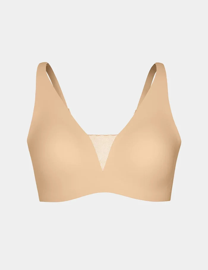 | View of Revolution Shadow Mesh Bra shown front-facing against a light gray background | Warm Sand