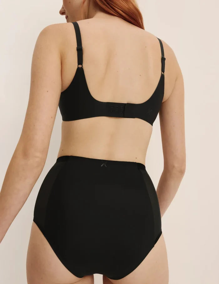 Molly is a 30B wearing KNIX XS | Back view of model wearing the Revolution Shadow Mesh Bra, highlighting the neckline, strap design, and  silhouette | Black