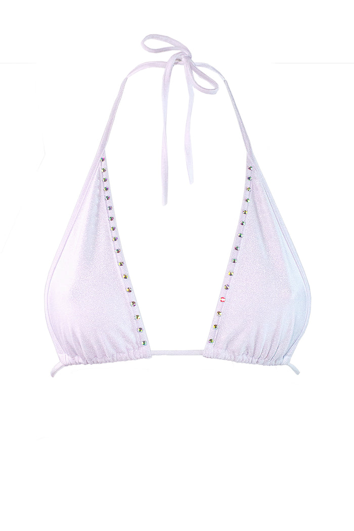 Rhinestones Triangle Bikini Top  / LONG BEACH CRYSTALS WHITE,TOPS - EXES LINGERIE