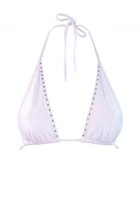 Rhinestones Triangle Bikini Top  / LONG BEACH CRYSTALS WHITE,TOPS - EXES LINGERIE