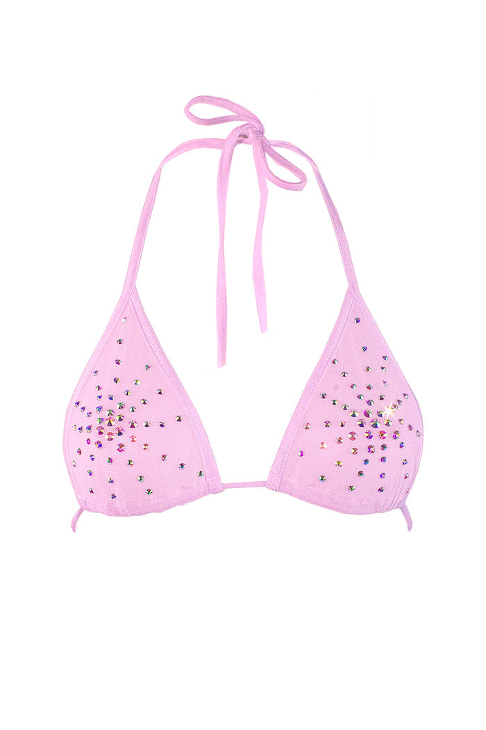 Rhinestones Triangle Bikini Top  / TOP ISA CRYSTALS BABY PINK,TOPS - EXES LINGERIE