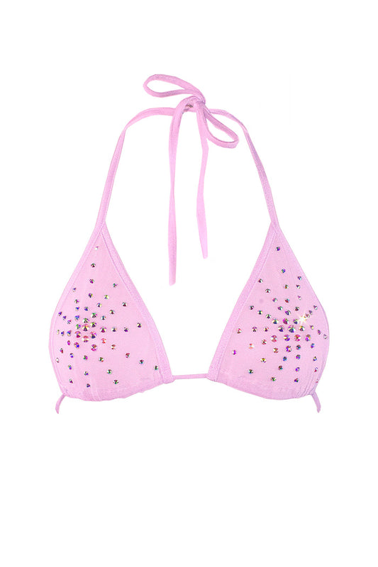 Rhinestones Triangle Bikini Top  / TOP ISA CRYSTALS BABY PINK,TOPS - EXES LINGERIE
