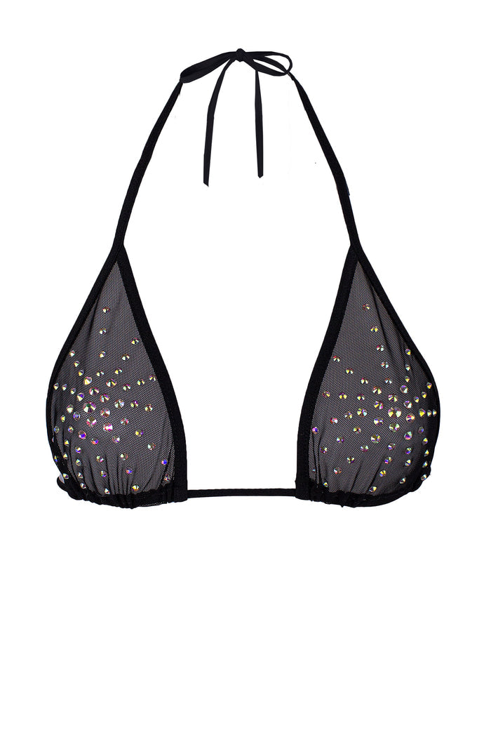 Rhinestones Triangle Bikini Top  / TOP ISA CRYSTALS BLACK,TOPS - EXES LINGERIE