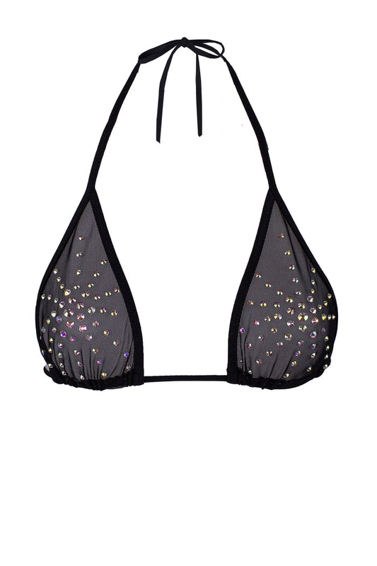 Rhinestones Triangle Bikini Top  / TOP ISA CRYSTALS BLACK,TOPS - EXES LINGERIE
