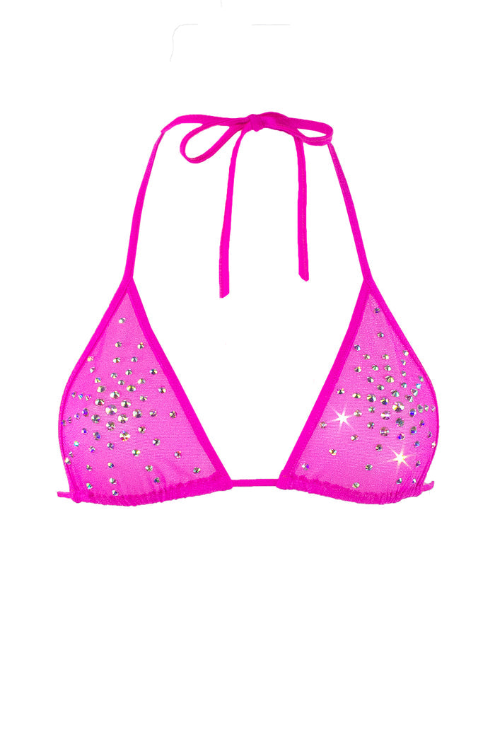 Rhinestones Triangle Bikini Top  / TOP ISA CRYSTALS NEON PINK,TOPS - EXES LINGERIE