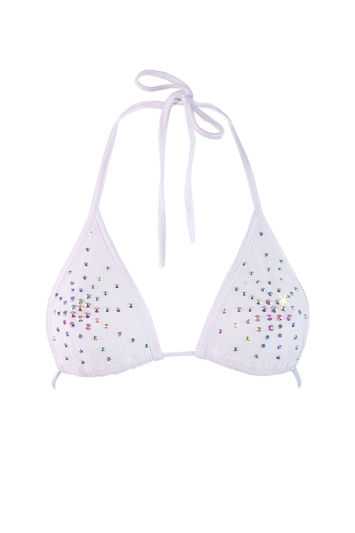 Rhinestones Triangle Bikini Top  / TOP ISA CRYSTALS WHITE,TOPS - EXES LINGERIE