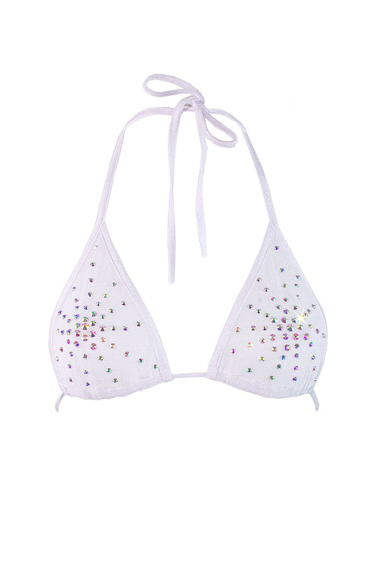 Rhinestones Triangle Bikini Top  / TOP ISA CRYSTALS WHITE,TOPS - EXES LINGERIE