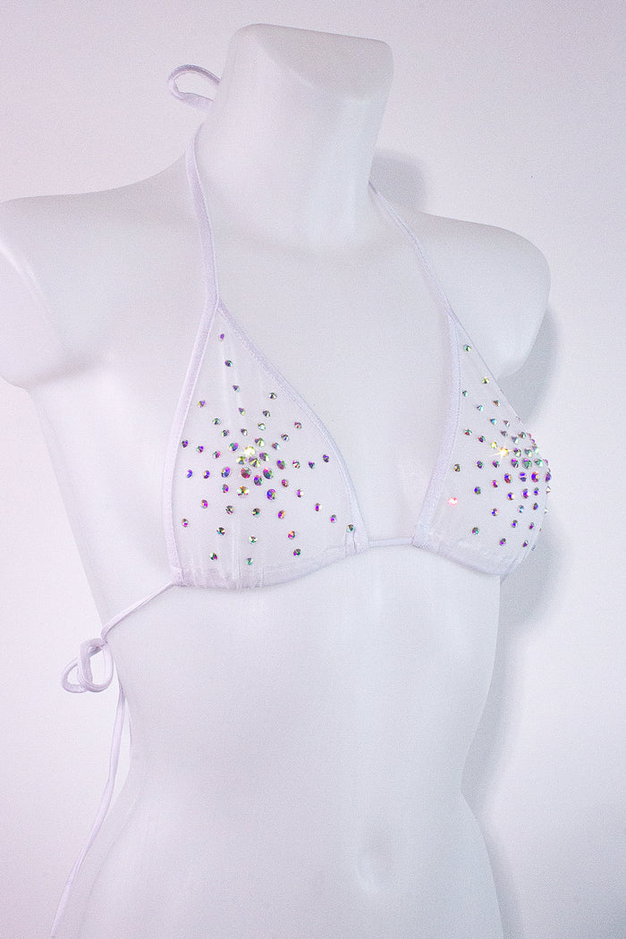 Rhinestones Triangle Bikini Top  / TOP ISA CRYSTALS WHITE,TOPS - EXES LINGERIE
