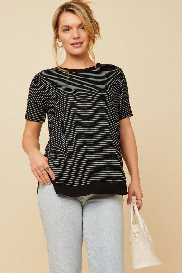 ribbed stripe short sleeve top