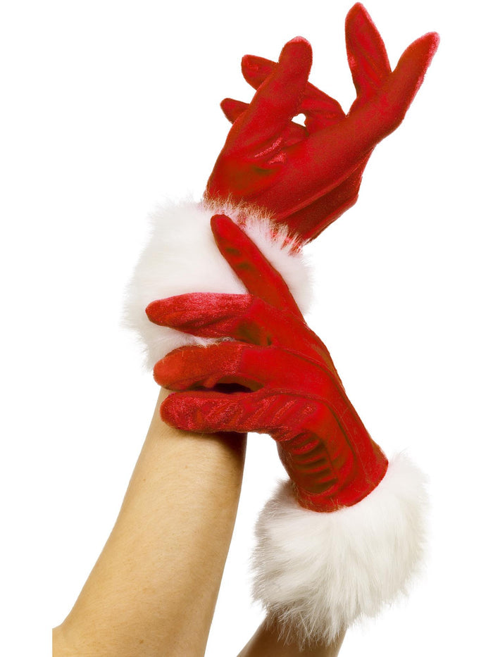 Santa Gloves, Red With White Trim