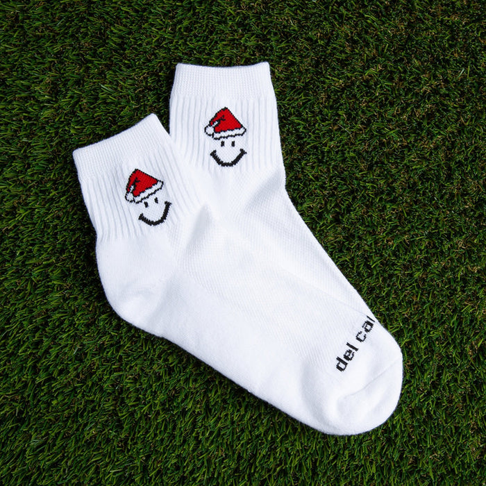 Del Campo Santa Pack golf socks featuring four Christmas designs: Santa Smiley, Rudolph Boys, Christmas Tree, and Christmas Stripe