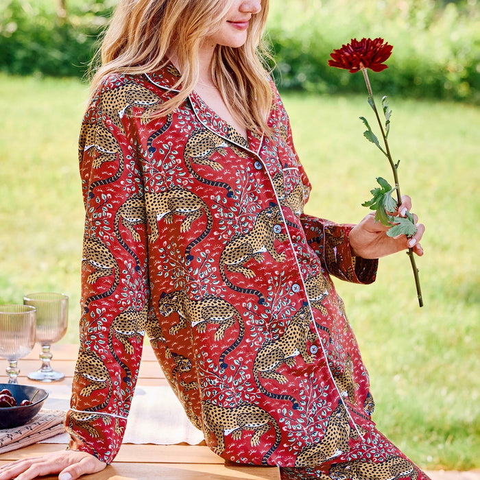 Satin Long Sleeve Pajama Set in Scarlet Bagheera