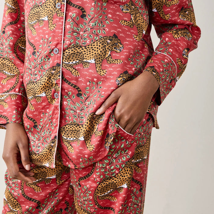 Satin Long Sleeve Pajama Set in Scarlet Bagheera
