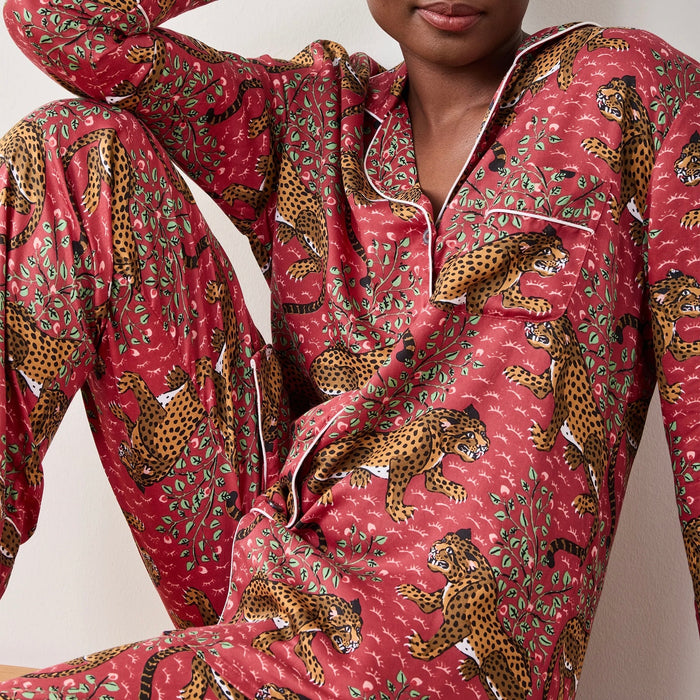 Satin Long Sleeve Pajama Set in Scarlet Bagheera