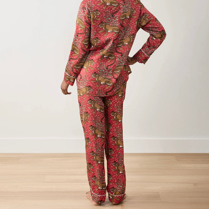 Satin Long Sleeve Pajama Set in Scarlet Bagheera