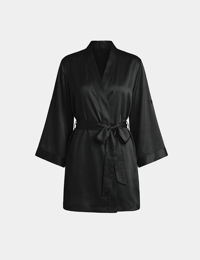| Satin Robe shown front-facing against a light gray background | Black