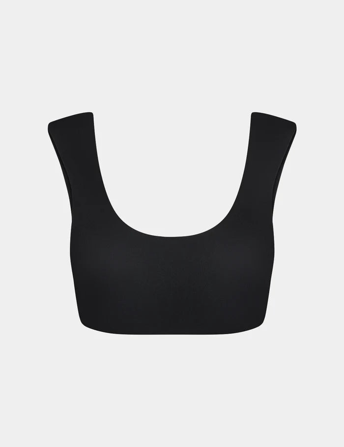 | Sculpt Cap Sleeve Bikini Top shown front-facing against a light gray background | Black