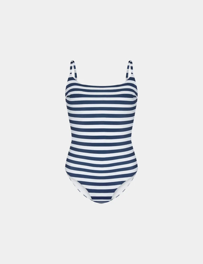 | Sculpt Classic One Piece Swimsuit shown front-facing against a light gray background | Nautical Stripe