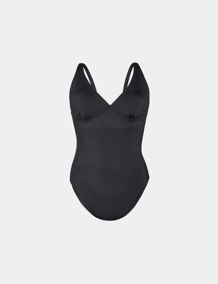 | Sculpt Deep V One Piece Swimsuit shown front-facing against a light gray background | Black