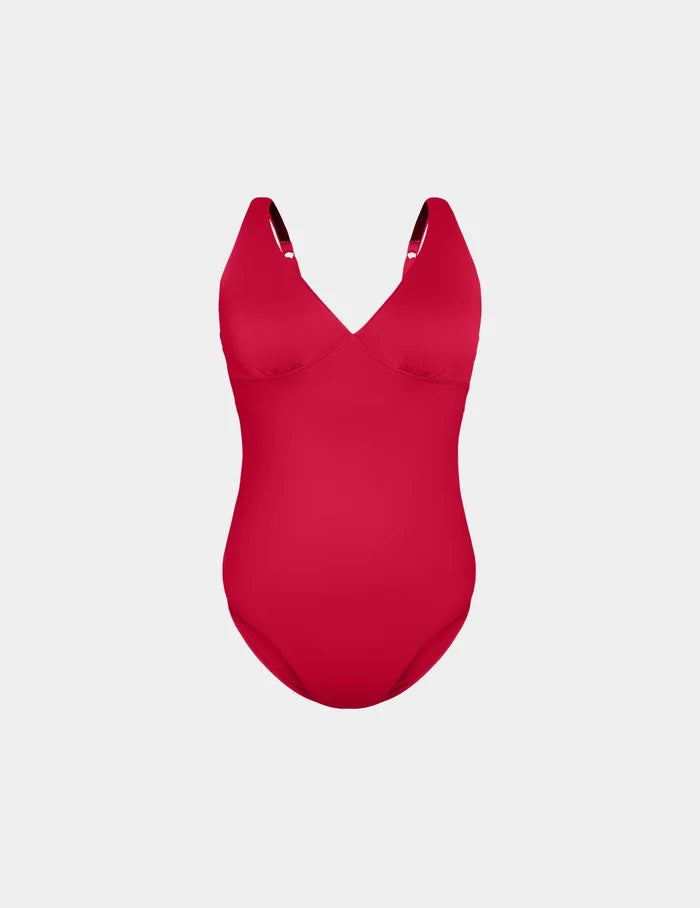 | Sculpt Deep V One Piece Swimsuit shown front-facing against a light gray background | Cherry