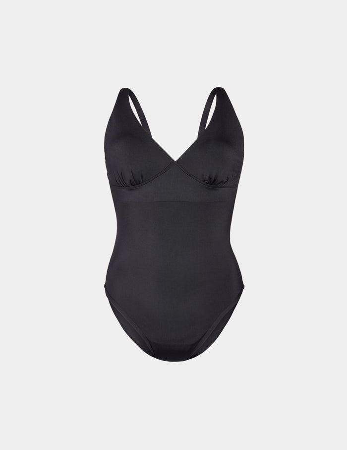 | Sculpt Deep V One Piece Swimsuit shown front-facing against a light gray background | Black