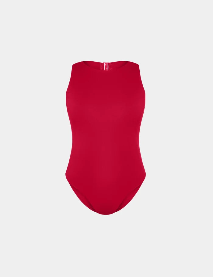 | Sculpt High Neck One Piece Swimsuit shown front-facing against a light gray background | Cherry