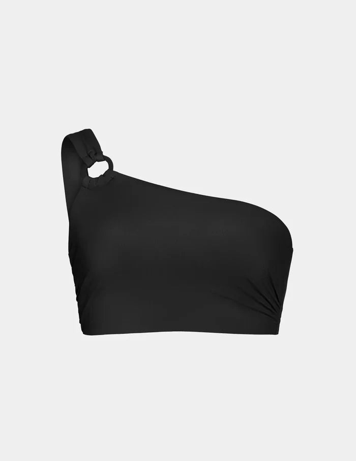 | Sculpt One Shoulder Bikini Top shown front-facing against a light gray background | Black