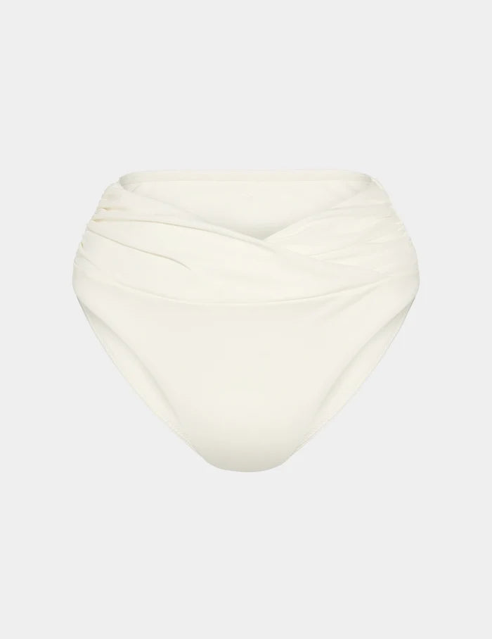 | Sculpt Ruched Bikini Swim Bottom shown front-facing against a light gray background | Ivory