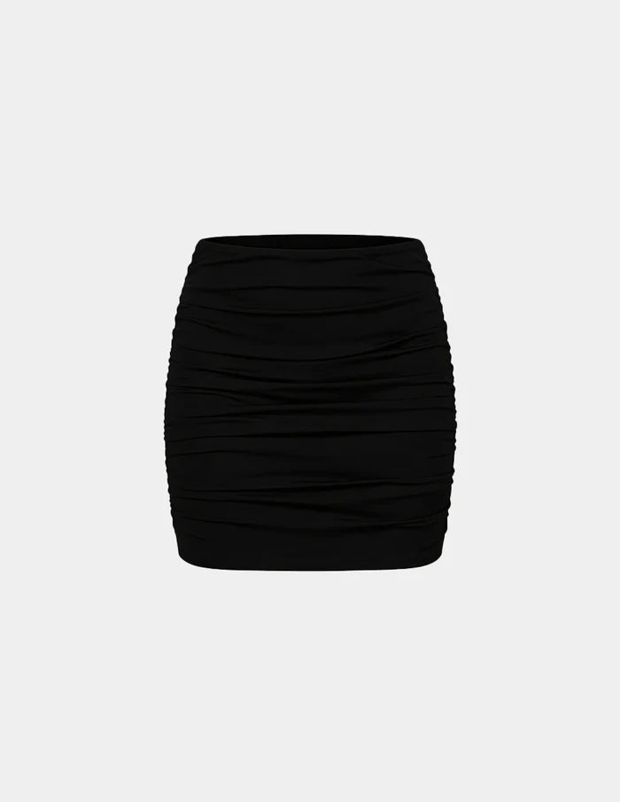 | Sculpt Ruched Swim Skirt shown front-facing against a light gray background | Black