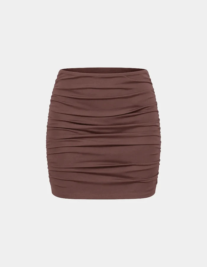 | Sculpt Ruched Swim Skirt shown front-facing against a light gray background | Espresso