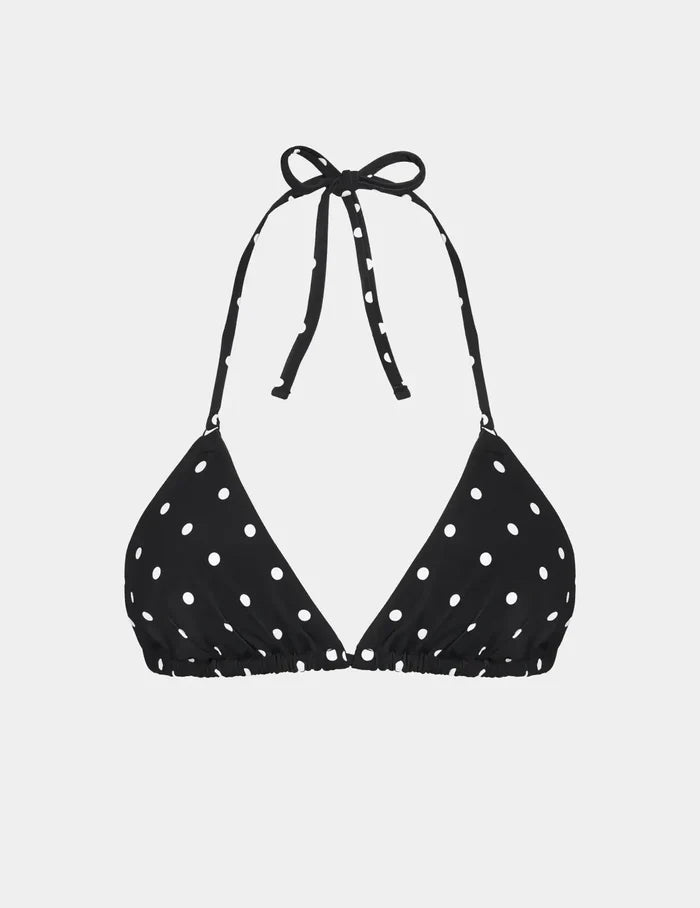 | Sculpt Triangle Bikini Top shown front-facing against a light gray background | Black with White Polka Dot