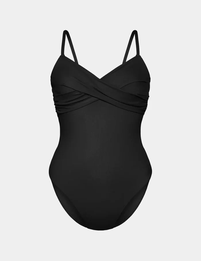 | Sculpt Wrap One Piece Swimsuit shown front-facing against a light gray background | Black