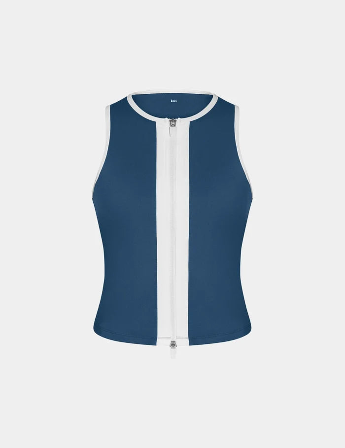 | Sculpt Zip Up Tankini shown front-facing against a light gray background | Horizon/White