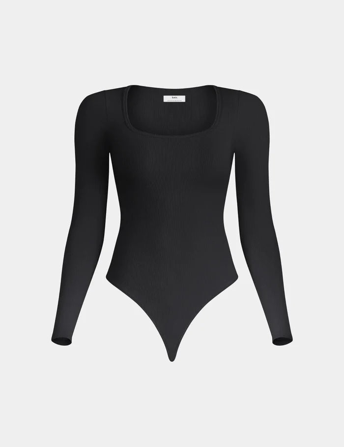 | SculptRib™ Cotton Bodysuit shown front-facing against a light gray background | Black