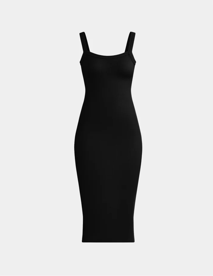 | SculptRib™ Cotton Cami Dress shown front-facing against a light gray background | Black