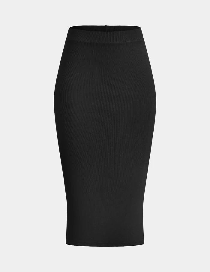 | SculptRib™ Cotton Midi Pencil Skirt shown front-facing against a light gray background | Black
