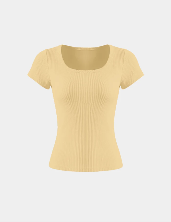 | SculptRib™ Cotton Scoop Neck T-Shirt shown front-facing against a light gray background | Buttercup
